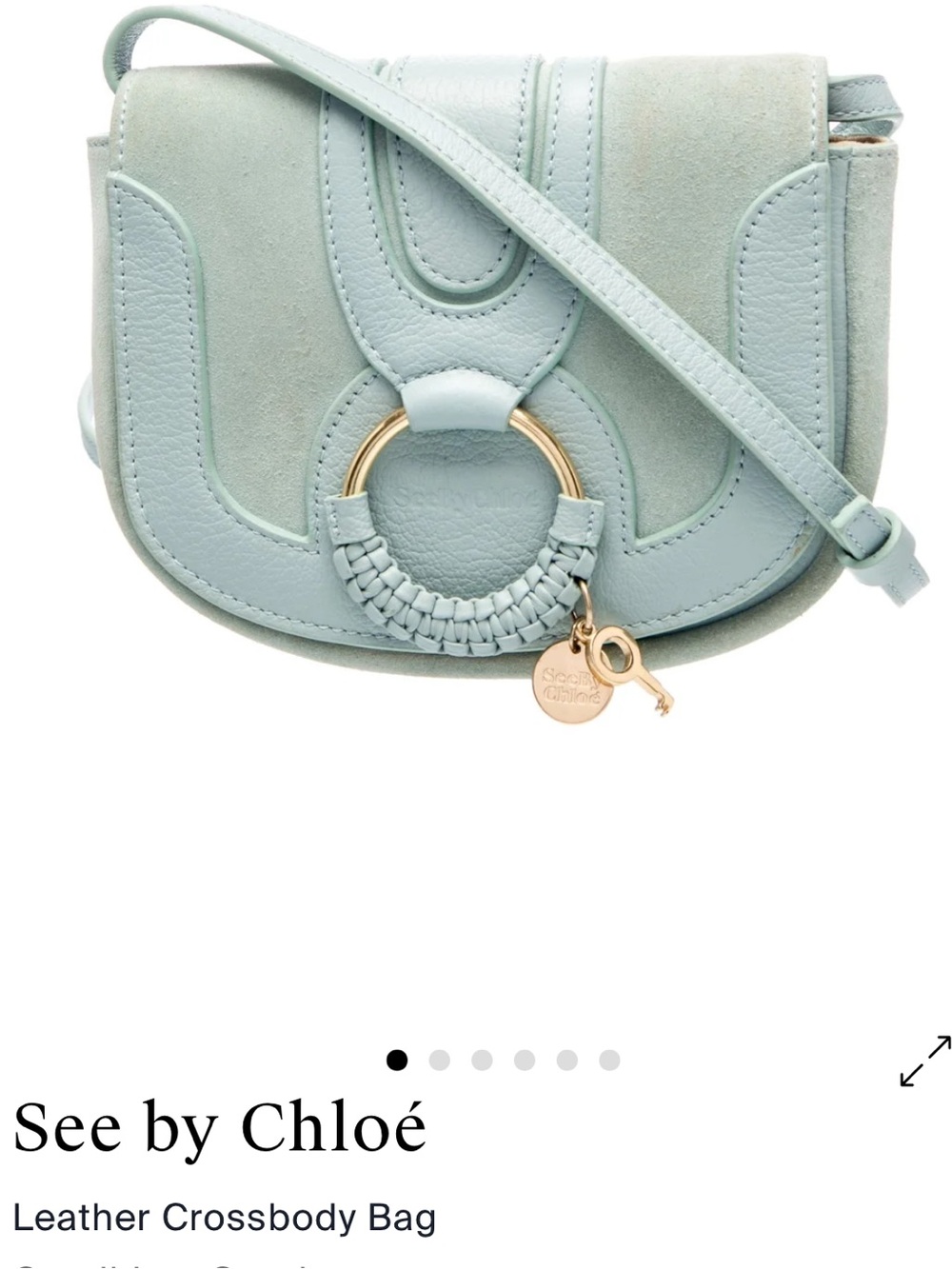 See By Chloé Powder Blue Leather & Suede Crossbody Bag with Gold Ring Charm